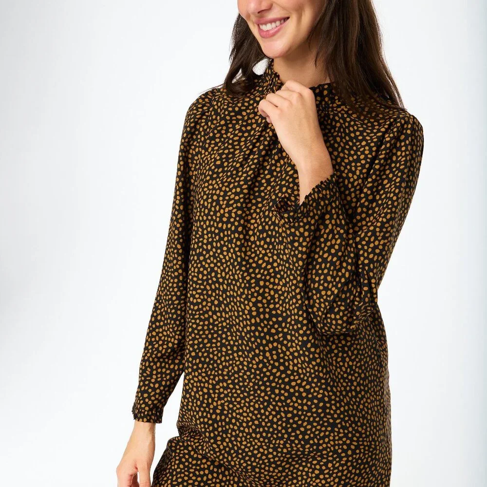 NWT Womens Size 6 J. Crew Ruffle Neck Modern Polka Dot Print Mini Dress NEW